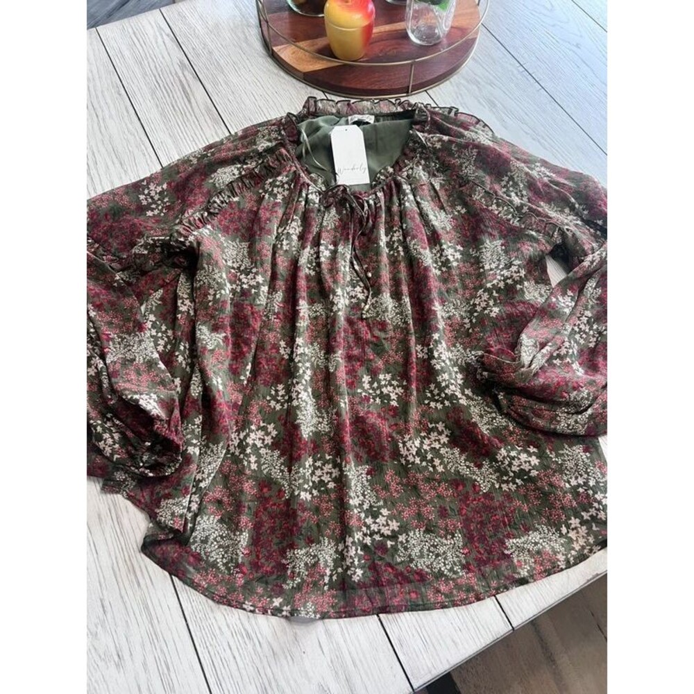 Wonderly Lined Floral Blouse XXL Women's Plus Size Flowy Boho